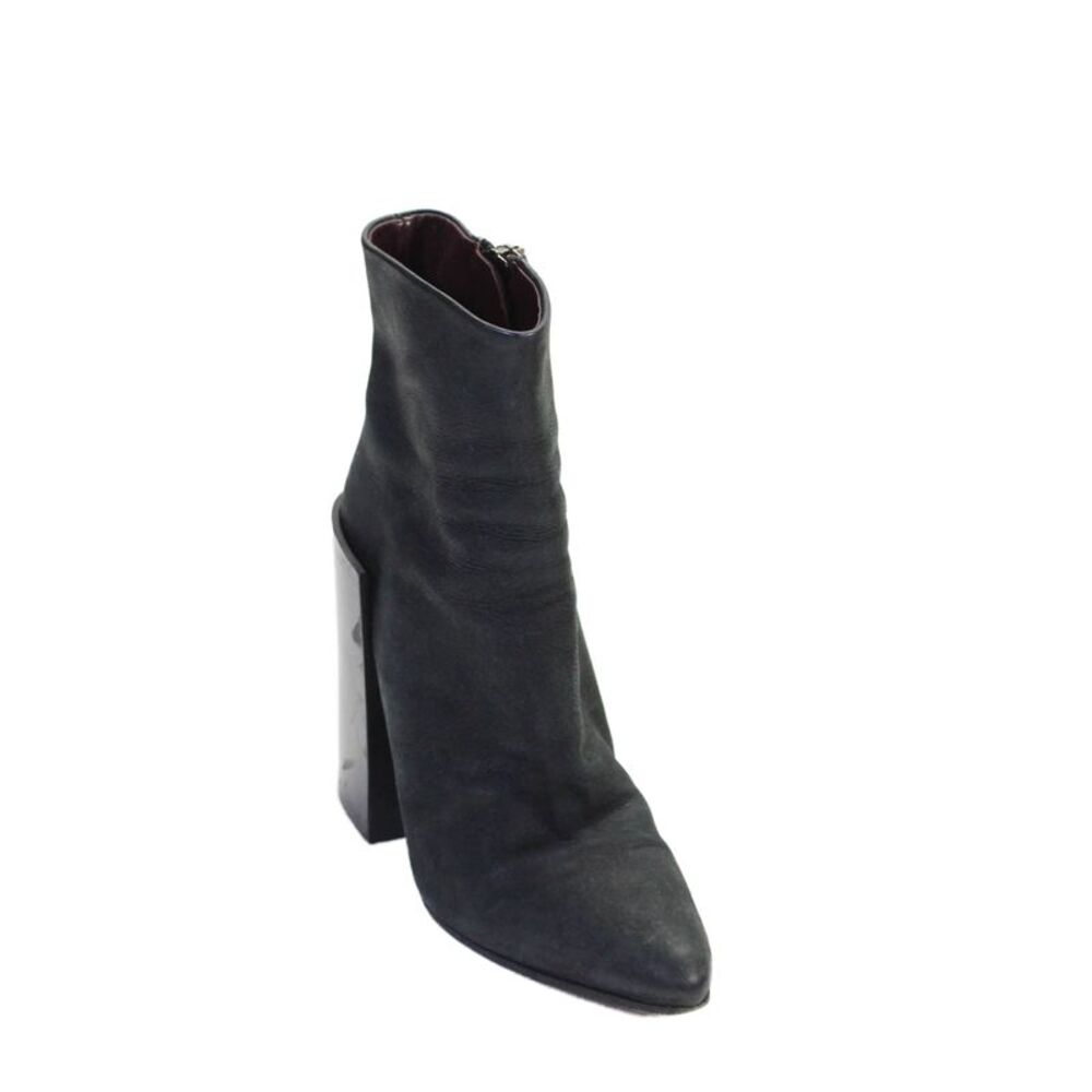 Acne Women's Pointed Toe Block Heels Leather Ankle Boots Black Size 36